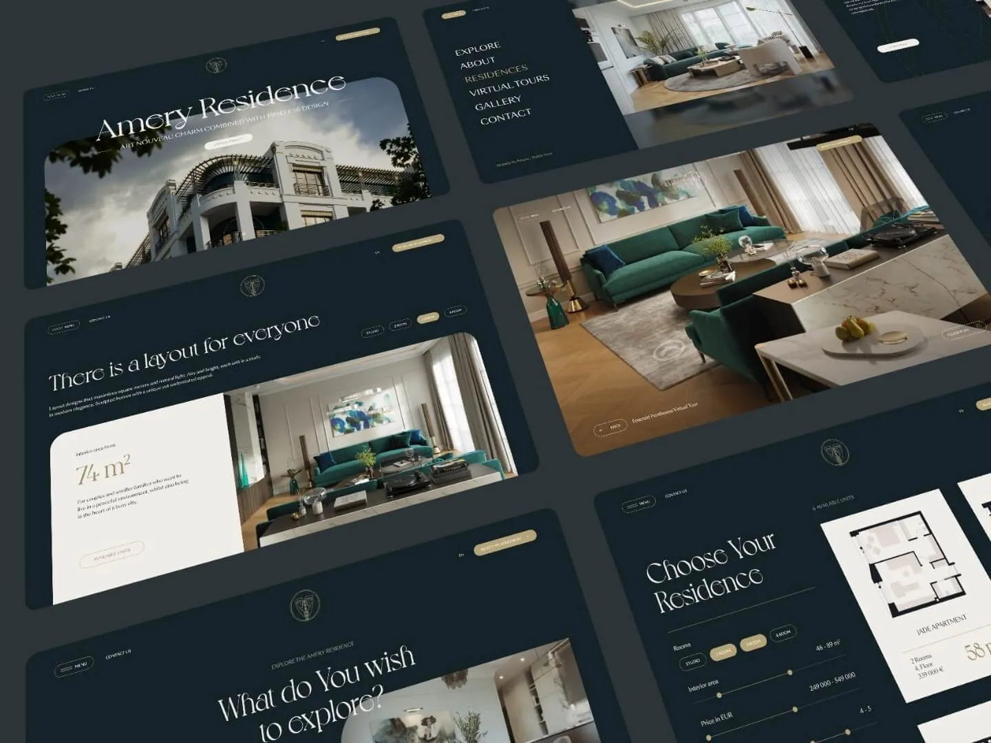 UI design for a real estate promo website including 3D visualizations and virtual tour by Amery Digital
